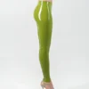 High-Waist Lime Green Latex Leggings with Glossy Finish