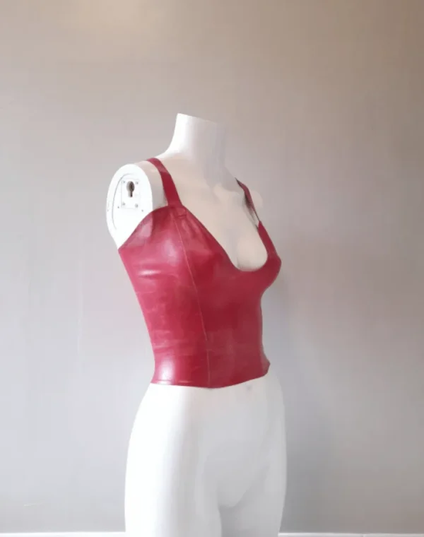 Latex Thick Strap Plunge Crop Top