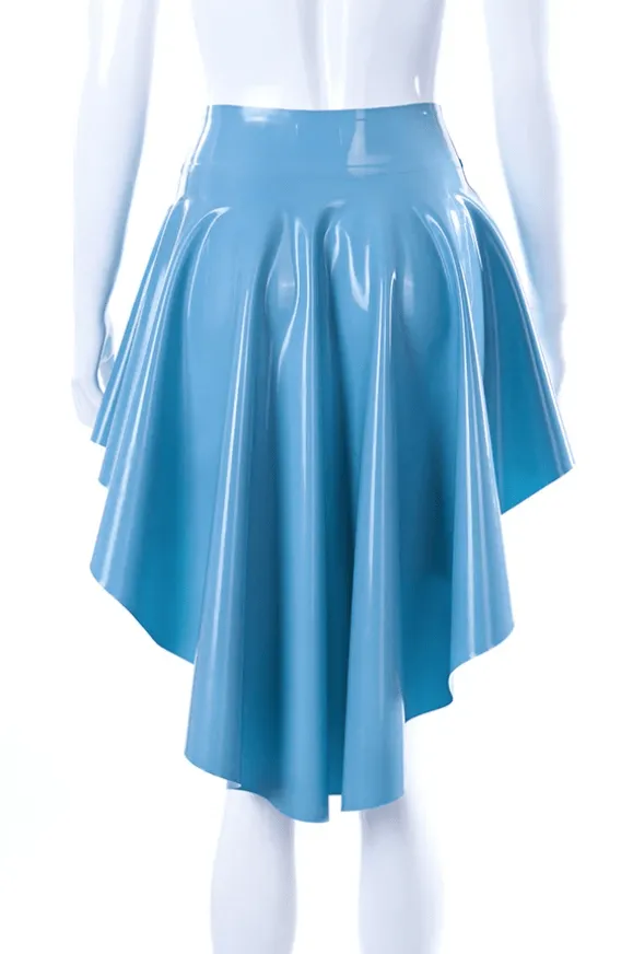Light Blue Asymmetric Latex Circle Skirt – High-Waisted Flared Hem