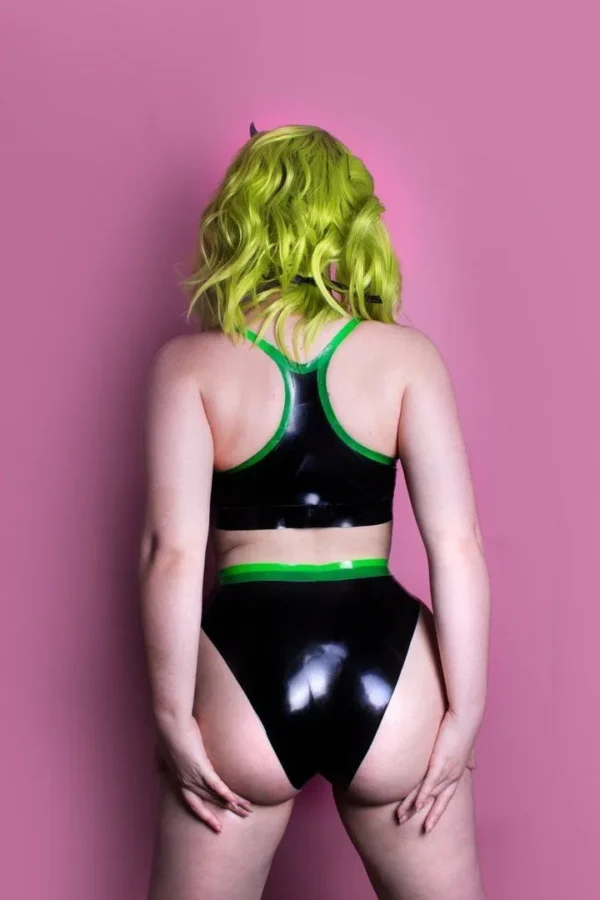 Zombae Black Latex Crop Top and Bikini Bottoms Set