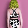 Cow Print Latex Sports Bra & High-Waist Bikini Set