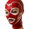 Red Latex Hood with Contrast Trim and Back Zipper