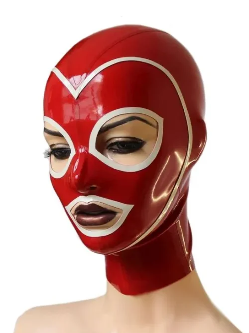 Red Latex Hood with Contrast Trim and Back Zipper