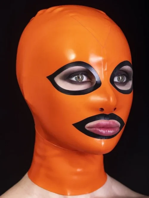 Bright Latex Hood with Contrasting Eye & Mouth Edging and Rear Zipper