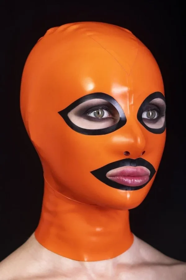 Bright Latex Hood with Contrasting Eye & Mouth Edging and Rear Zipper