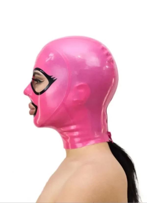 Glossy Latex Hood with Eyelash Trim and Back Zipper