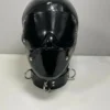 Heavy-Duty Latex Gimp Hood with Detachable Blindfold, Collar and D-Rings – 0.80mm Rubber Mask with Back Zipper
