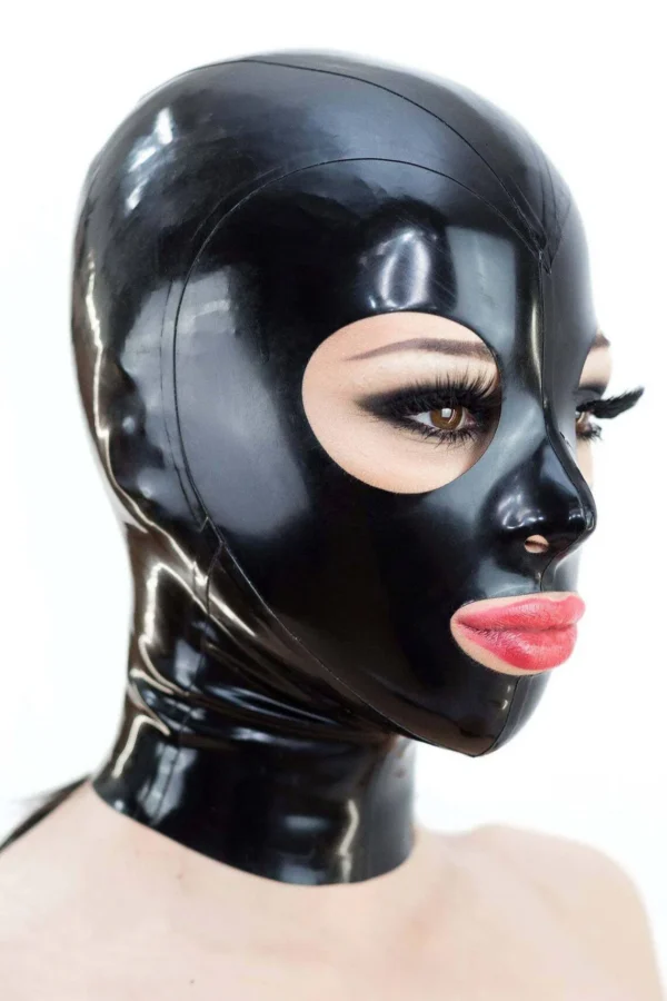 Classic Black Latex Hood with Round Eyes and Rear Zipper