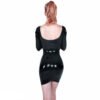 Elegant Black Latex Pencil Dress with Long Sleeves and Open Neckline