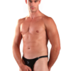 Men’s Open Front Latex Thong with Cut-Out Ring Design – Black Rubber Sexy Underwear