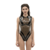 Sheer and Opaque Latex Bodysuit with V-Panel Design