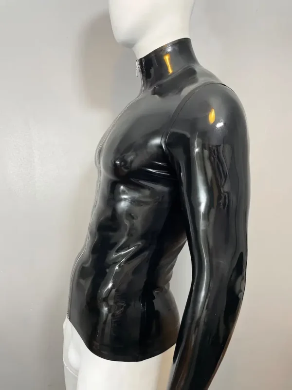 High-Neck Latex Zip-Up Long Sleeve Shirt – Sleek Fetish Style