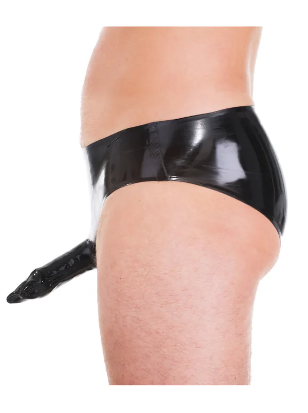 Black Latex Penis Sheath Briefs – Fitted Rubber Underwear with Anatomical Pouch
