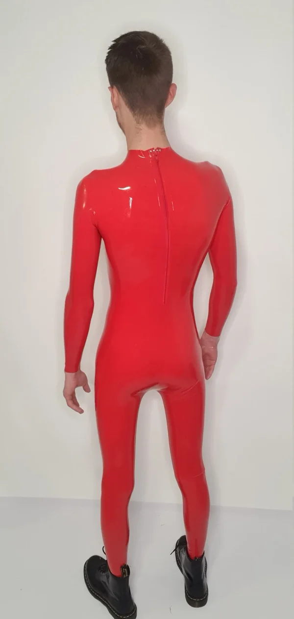 Luxe Red Latex Catsuit with Dual Zippers and 3D Contour Design