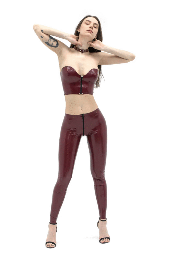 Cherry Red Latex Leggings with Front Zipper