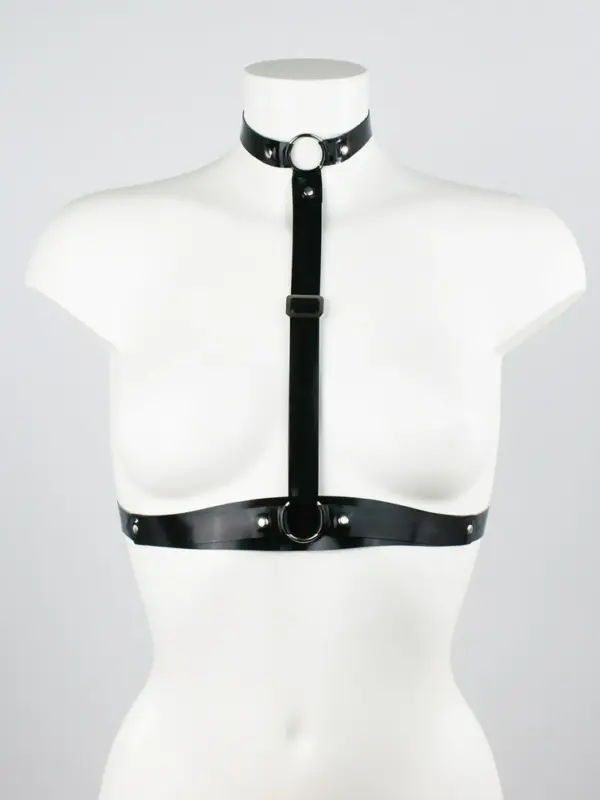 Heavy Latex T-Shaped O-Ring Harness Bra