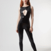 Sleek Diamond Cut-Out Latex Jumpsuit – Bold Elegance in Glossy Black