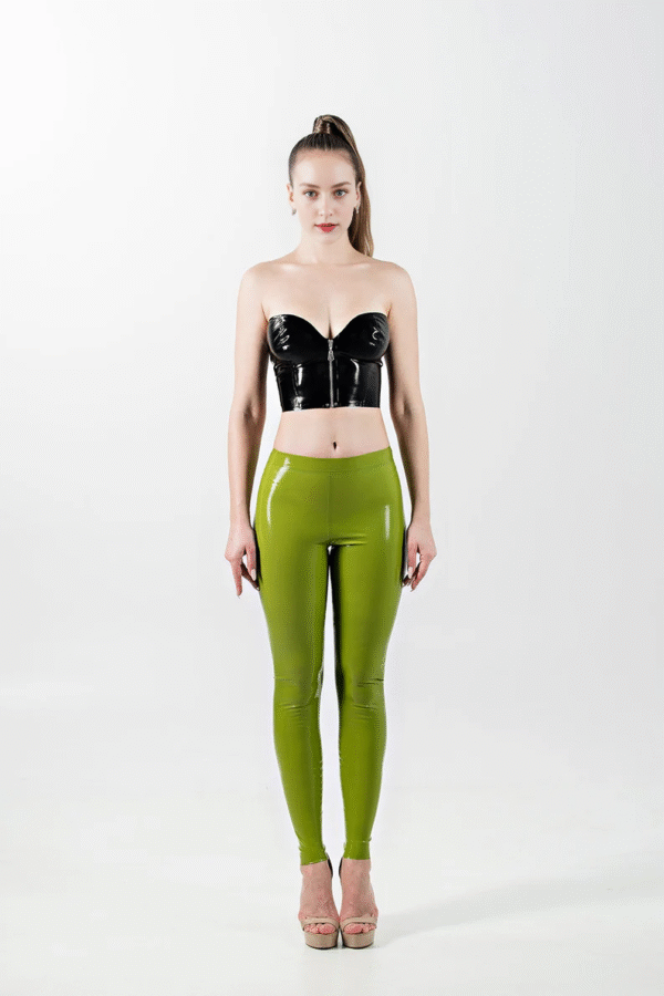 High-Waist Lime Green Latex Leggings with Glossy Finish