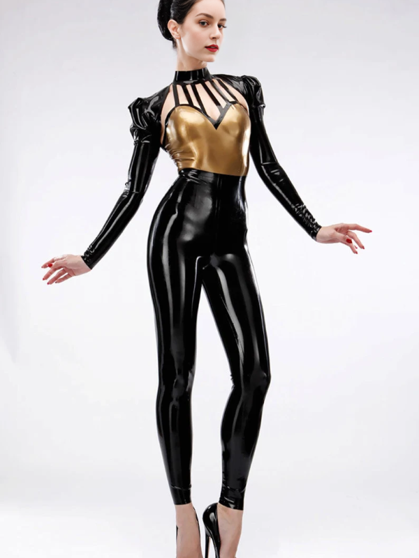 High-Waisted Black Latex Leggings – Seam-Contoured Anatomic Fit