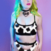 Cow Print Latex Sports Bra & High-Waist Bikini Set