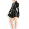 High-Neck Long Sleeve Black Latex Skater Dress