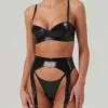 High-Shine Latex Lingerie Set with Garter Belt – Serra Style
