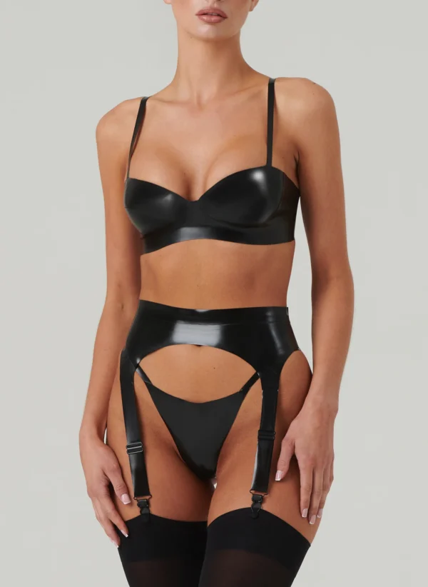 High-Shine Latex Lingerie Set with Garter Belt – Serra Style
