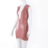 Deep V-Cut Latex Mini Dress with Rear Zipper