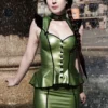 Bonbon Frilled Latex Skirt with Zigzag Trim and Front Bows – Pearlsheen Green & Black