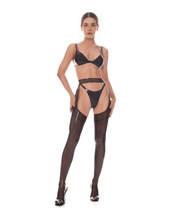Luxe Cut-Out Garter Latex Stockings with Waist Belt – Handmade