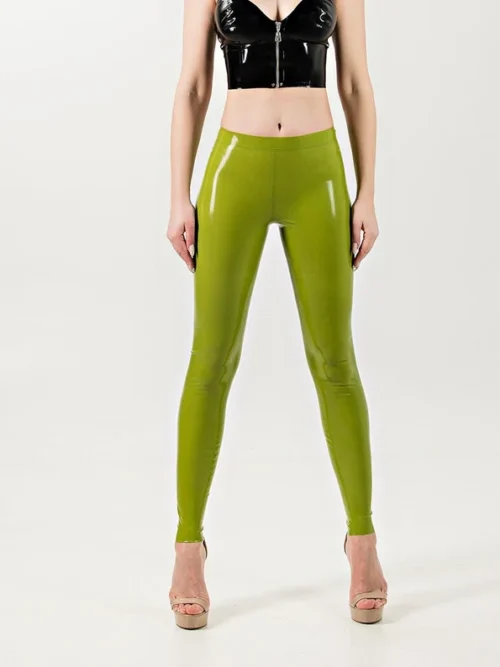 High-Waist Lime Green Latex Leggings with Glossy Finish