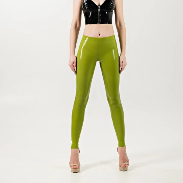 High-Waist Lime Green Latex Leggings with Glossy Finish