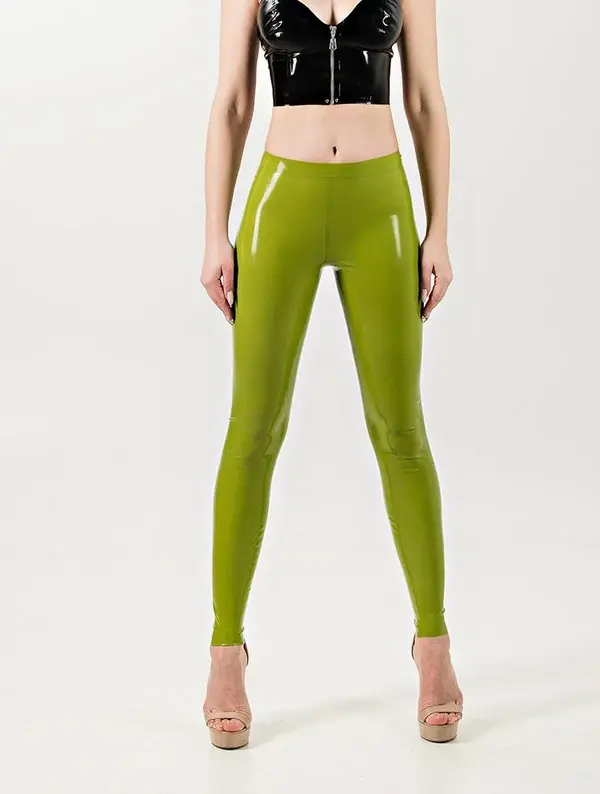 High-Waist Lime Green Latex Leggings with Glossy Finish