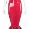 High-Waisted Red Latex Pencil Skirt with Flared Ruffle Hem