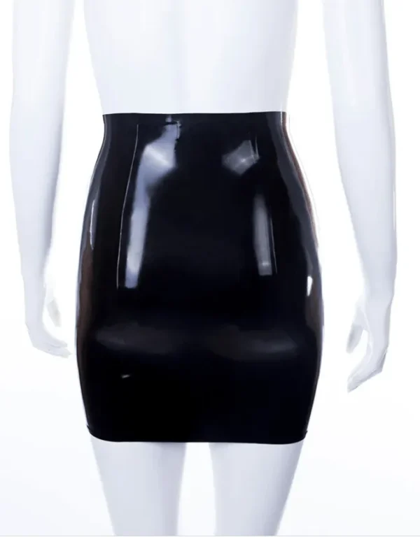 High-Waisted Black Latex Mini Skirt with Curved Hem – Sexy Pull-On Clubwear