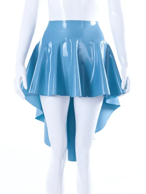 Light Blue Asymmetric Latex Circle Skirt – High-Waisted Flared Hem