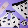 Cow Print Latex Keyhole Bikini Set with Collar and Cuffs