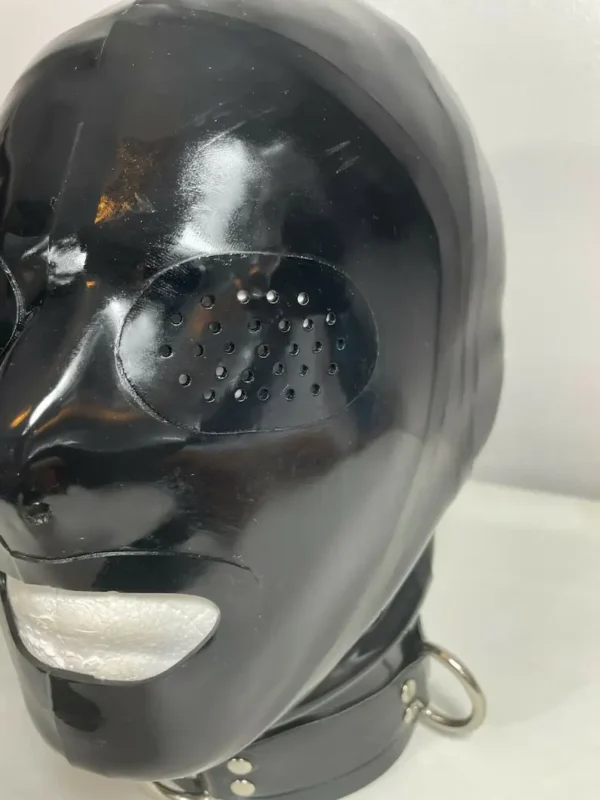 Latex Hood with Pinhole Eyes and Open Mouth – Back Zip & D-Ring Collar