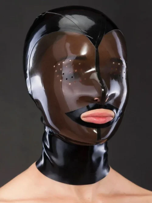 Translucent Latex Hood with Perforated Eyes and Rear Zipper