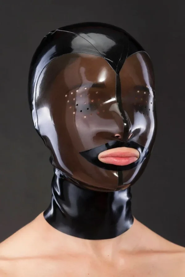 Translucent Latex Hood with Perforated Eyes and Rear Zipper