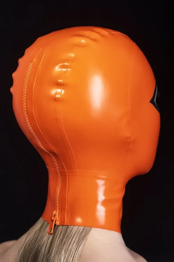Bright Latex Hood with Contrasting Eye & Mouth Edging and Rear Zipper
