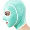 Mint Green Latex Hood with White Trim – Round Eye Cutouts & Rear Zipper