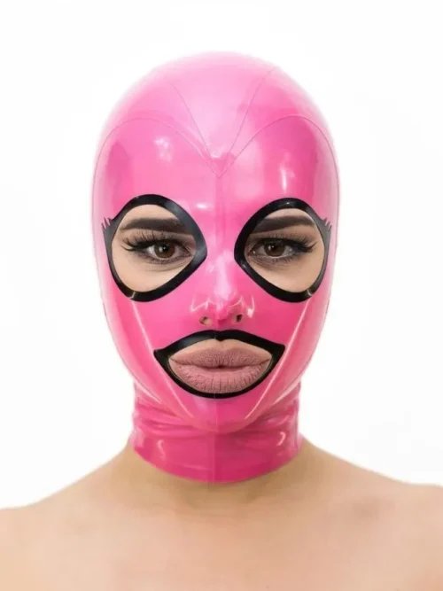 Glossy Latex Hood with Eyelash Trim and Back Zipper