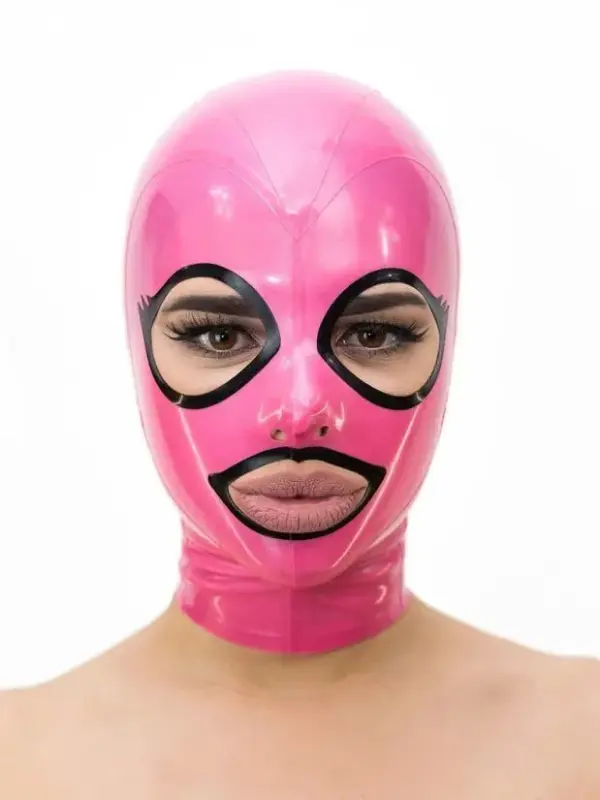 Glossy Latex Hood with Eyelash Trim and Back Zipper