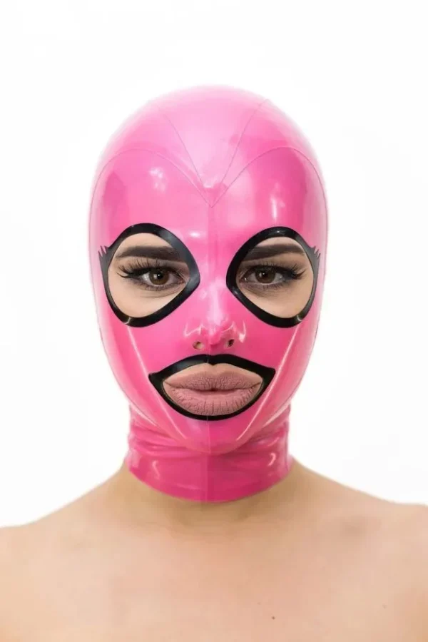 Glossy Latex Hood with Eyelash Trim and Back Zipper