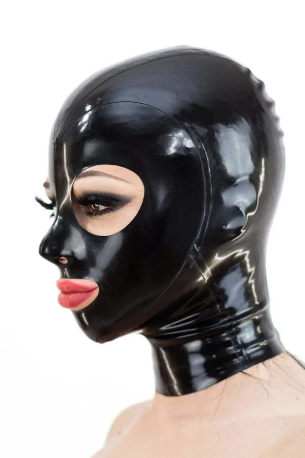 Classic Black Latex Hood with Round Eyes and Rear Zipper