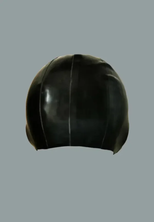 Black Latex Exterminator Hood – Highlighted Open Eyes and Trimmed Mouth Mask