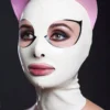 White Latex Cat Mask with Pink Ears and Black Eyelash Detail