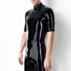 Sleek Latex Bodysuit with Dual Zippers and Short Sleeves