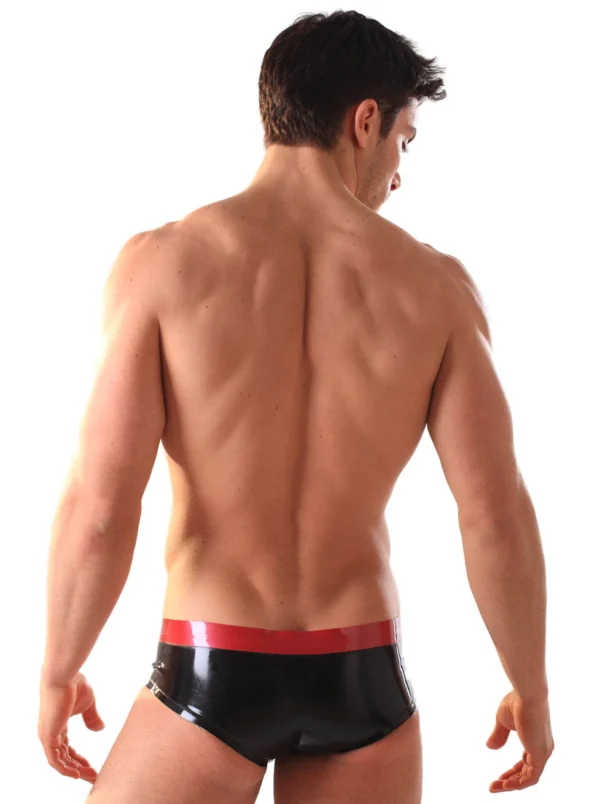 Black Latex Hipster Briefs with Red Contrast Waistband